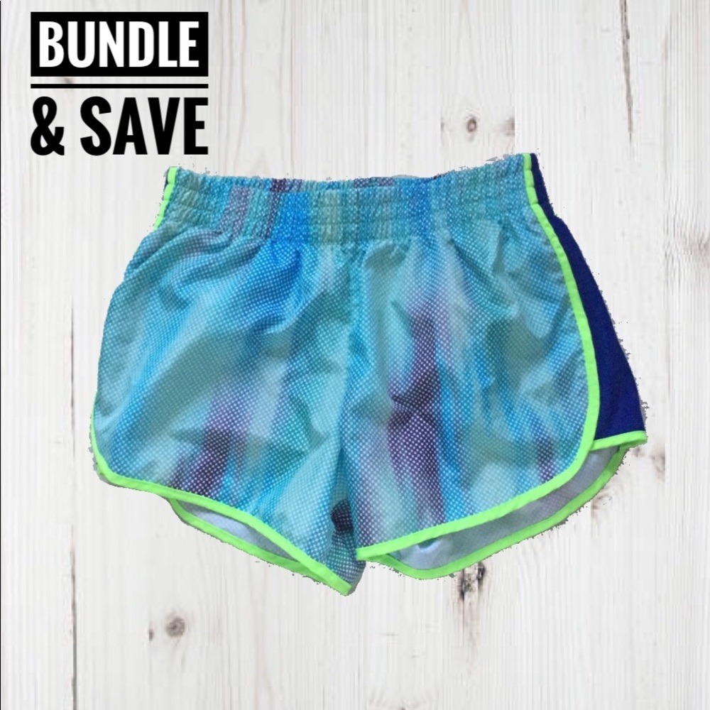 Blue and Green Girls Running Shorts